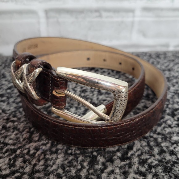 Brighton Accessories - Brighton Brown Leather Crocodile Embossed Belt with Silver Buckle Sz M/L